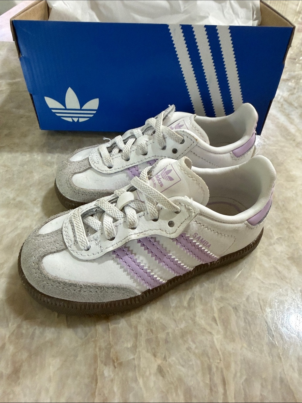 Adidas Kids Samba Sneakers - Samba OG WHITE/ POWDER PLUM/ GUM, Size Walker 6 M - Picture 2 of 4